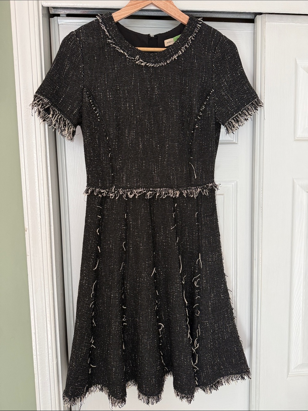 Rebecca Taylor Black Tweed Short-Sleeve Fit & Flare Dress